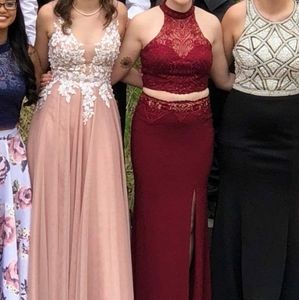 Maroon 2 Piece Prom Gown